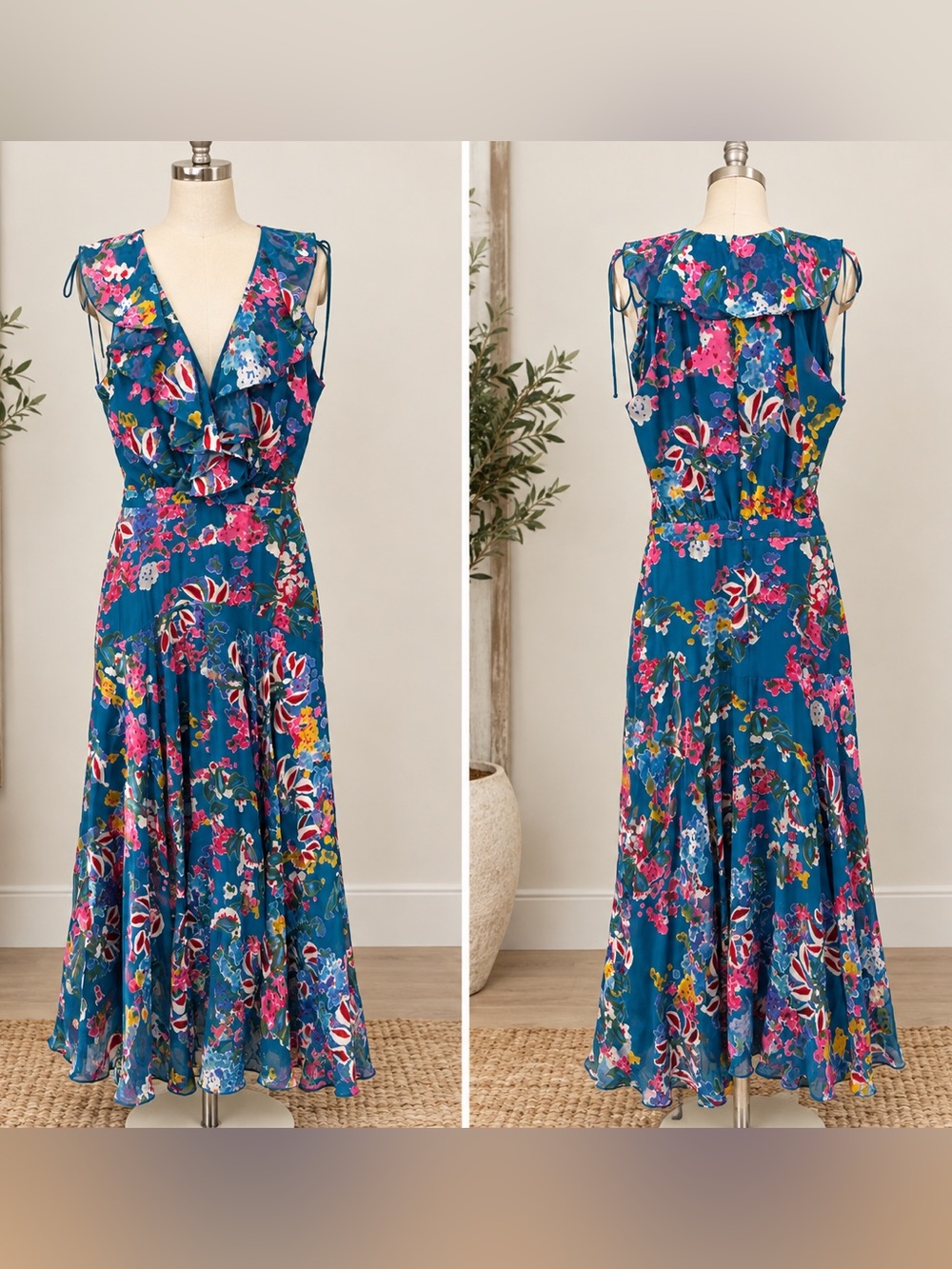 Saloni Floral Print Midi Length Dress
Blue NWT Size 4 Rayon/Silk MSRP $595